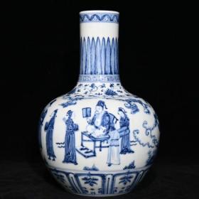 明成化青花夜宴图天球瓶，高30.8cm直径21cm