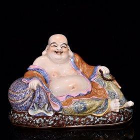 大清乾隆年制粉彩描金开心弥勒佛像 尺寸15.5*22厘米