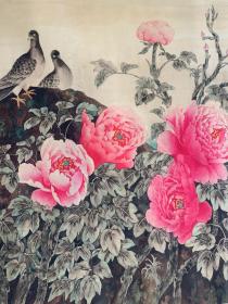 编号052，横幅中堂画一富贵平安
作者：田世光
材质：宣纸 
装裱尺寸：190×78cm 
画芯尺寸：132x66cm 
实物拍摄，一图一物 
备注：因手机和光线问题图片之间会有少许色差