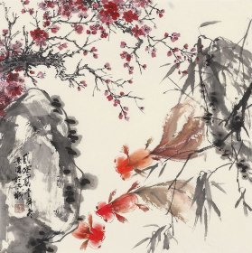 江西美协崔景涛小精品写意花鸟 画心44x44cm 崔景涛，江西南昌人。美术专业高级教师，南昌画院特聘画家，《南昌美术》副主编。