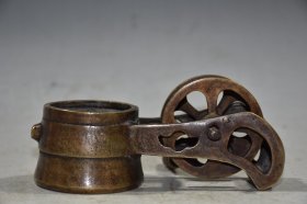 老铜器纯铜墨斗竹节墨斗收藏古玩杂项 重约217克