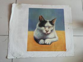 油画一幅 【猫】 装裱相框效果更佳 详细如图所示……油画画心编号100
