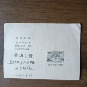 1968年8月生产队社员劳动手册（农业学大寨）