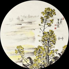（保真）刘争鸣，尺寸：48*48 出生于江苏泰州，祖籍江苏启东，毕业于南京师范大学美术系，江苏省中国画学会理事，江苏省美术家协会会员、江苏省花鸟画研究会会员、江苏省教育学会美术专业委员会理事、泰州市美术家协会副主席、泰州学院美术学院客座教授、泰州书画院画师