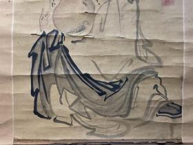 古筆人物图，清代，【曾我蕭白】 
1730 - 1781 （52歲。本 姓三浦，字師龍，號輝鷹、暉雄、暉一、輝一、蕭 白、如鬼、鬼神齋、鸞山、蛇足軒' 飛鸞、虎道、德 甫，通稱左近次郎一京都生人' 從師高田敬甫，又祖 述雪舟等楊、曾我蛇足。終成自家之風，筆意豪放， 用彩反差強烈，個性突出，世有奇才之稱。自詡曾我 蛇足第十代，與池大雅交友甚密'擅長水墨山水、人 物代表作品《群仙圖屏風》