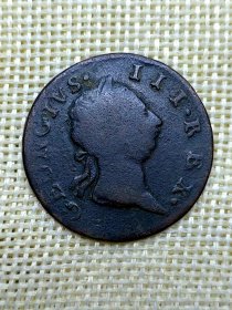 英属爱尔兰1/2铜币 1769年乔治三世 巧克力老包浆极美品 年代久远 28mm oz0520-0