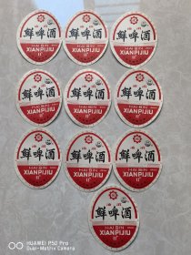 一共是10张商标酒标。早期的海滨鲜啤酒。大连渤海啤酒厂。包老保真怀旧。年底回笼资金特价处理