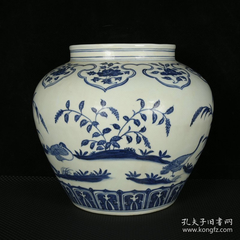 瓷器 明青花芦雁纹罐 高30厘米 直径33厘米