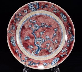 明青花釉里红梅花纹盘5*29厘米