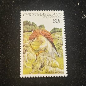 圣诞岛鸟类邮票 1982年发行 一枚 80c面值 配票用