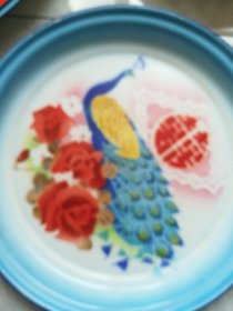 双喜花卉孔雀图案搪瓷盘