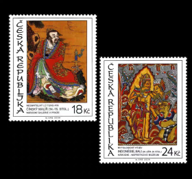 CZECH33捷克共和国2009年捷克博物馆中的艺术作品 东方绘画邮票中国神仙吕洞宾和神话场景，1920年代巴厘岛的绘画。 新 2全 大票幅雕刻版外国邮票 薄胶