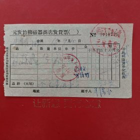 1966年9月10日，螺丝，北京市朝阳区公私合营元发商店（生日票据，五金机电2类票据）。（84-10）