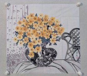 保真书画，当代优秀女画家，蔡金花四尺斗方精美国画一幅66×69cm软片
