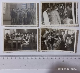 黑白照片4张 上海杨树浦发电厂职工业余学校（校员合影，学习钻研）