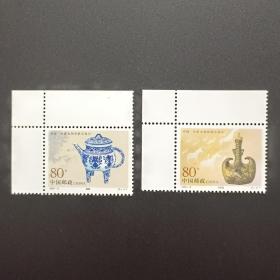 2000-13T 盉壶和马奶壶邮票(中国哈萨克斯坦联合发行）2枚全带直角边（原胶全新）