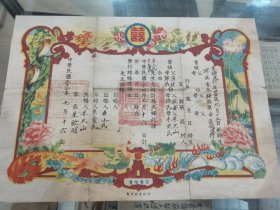 民国少见婚书结婚证书“河北省政府制官制婚书”，民国三十四年，河北枣强县实用，即河北省衡水市枣强县。背面有官制婚书填写办法，首现品种，具体如图自鉴，非诚勿扰