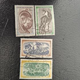 A531捷克斯洛伐克邮票1957年 旅游风光：塔特拉山国家公园  雕刻版 销 4枚（缺5-5）