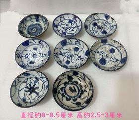 青花碟8个合出