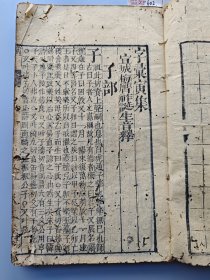 清中期字典《字汇》一厚册，寅集等，木刻，前后封面虫蛀严重，导致有几页黏连，中间的五六十页品相好，不缺页。排版舒朗，字大好读，字典中少见的大开本。 XF602