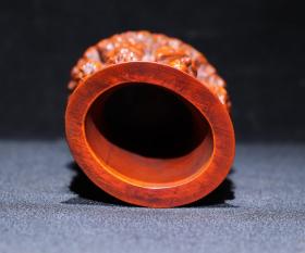 黄杨木精雕八仙笔筒摆件