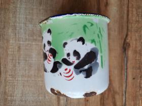 熊猫图案建设牌茶缸（无盖）