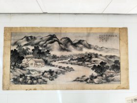 晚清民国老字画，溪山烟雨山水图，云峰韩峻，大概八平尺，包老包真