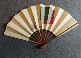 捣药的玉兔 日本中古纸扇京扇 最宽幅44Cm，高26.5Cm，印制品，竹扇骨。