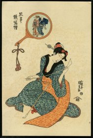 日本浮世绘木刻版画手边的画作歌川国贞 美人 烟斗