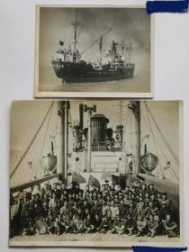 60年代中国工农赴海外集体在船上大合影照片（2张合售）
