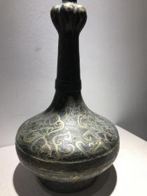 汉代铜措金蒜头瓶一个古董古玩收藏品