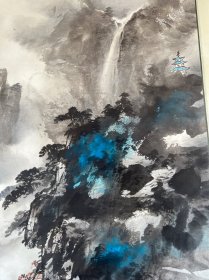 台湾省著名老画家王登益先生精品山水作品尺寸：135×68cm