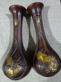 纯铜鎏金花瓶铜花瓶古玩铜器收藏 重约687.5克
