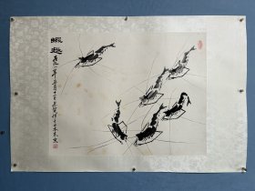 【近现代】国画大师唐云之子：唐逸览--虾趣-镜心