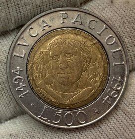意大利1994独年500里拉 数学家500周年 双色 25.8mm 按图发