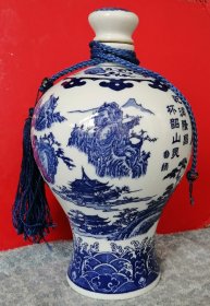 旧的空酒瓶 乾隆杯山水楼阁景德镇青花瓷酒瓶高27厘米三斤装 原物拍照 HH