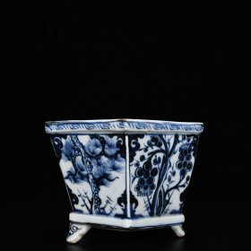 旧藏 元青花松竹梅纹六方盆 高10厘米 宽22.5厘米