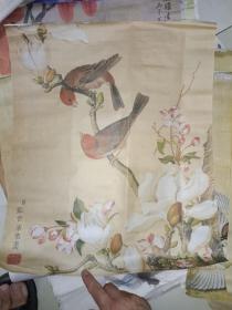 年画挂历画系列《宣纸印刷 郎世宁花鸟画作品六张全（收藏鉴赏临摹）》通长50cm，宽43cm，年画宣传画袋5内之8