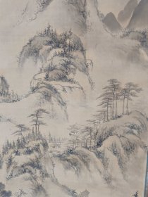 清代大幅山水画，仿元代画家王蒙，画工好，画心尺寸132*56厘米