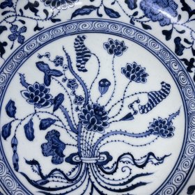 清乾隆青花一束莲纹盘 5.5×28厘米