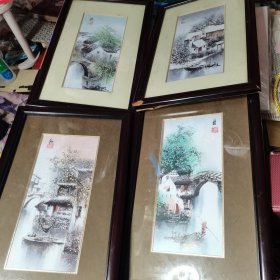 春夏秋冬四条屏墙挂画 【印刷工艺品、玻璃镜框】单屏尺寸 长35厘米、宽23厘米、厚度1.1厘米