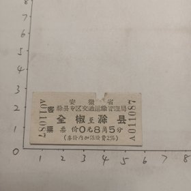 全椒至滁县(票价8角5分)