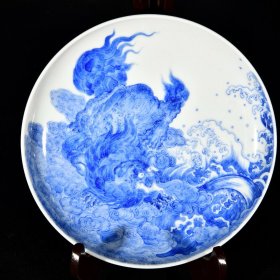 大清雍正主人督窑官唐英隽公款青花狮子纹茶盘笔洗 高3.3径17.2厘米1