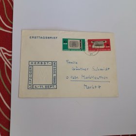 德国1966年邮票电视机.电子打字机徽志邮票首日封