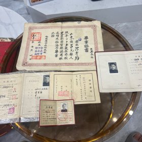 1951年7月1日第十三号 哈尔滨市夜校 毕业证书 
1963年1月哈尔滨业余建筑工程学院毕业文凭 ，1983年5月工作证 ，1953年7月学习证明，1963年学习成绩单 附各时期照片 8张