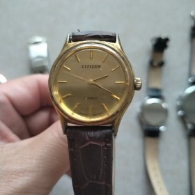 西铁城 镀金机械表 上弦 正常工作。