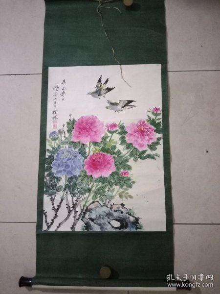 旧画一幅鸟儿牡丹图陆谨言绘原装原裱秀丽典雅64×46cm品如图