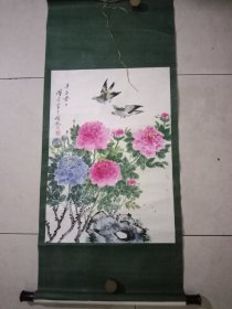 旧画一幅鸟儿牡丹图陆谨言绘原装原裱秀丽典雅64×46cm品如图