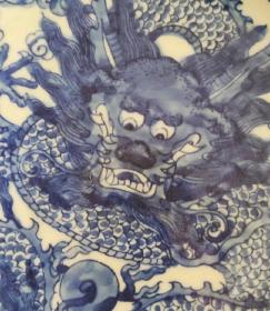 大清康熙年制精工细作满工青花龙纹笔洗，器形规整，老化明显，品相完整，成色如图1