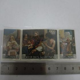 mjl23外国邮票圣马力诺邮票 1967年 发行文艺复兴画家巴尔比利绘画 新 联票 3全 （背胶微黄）